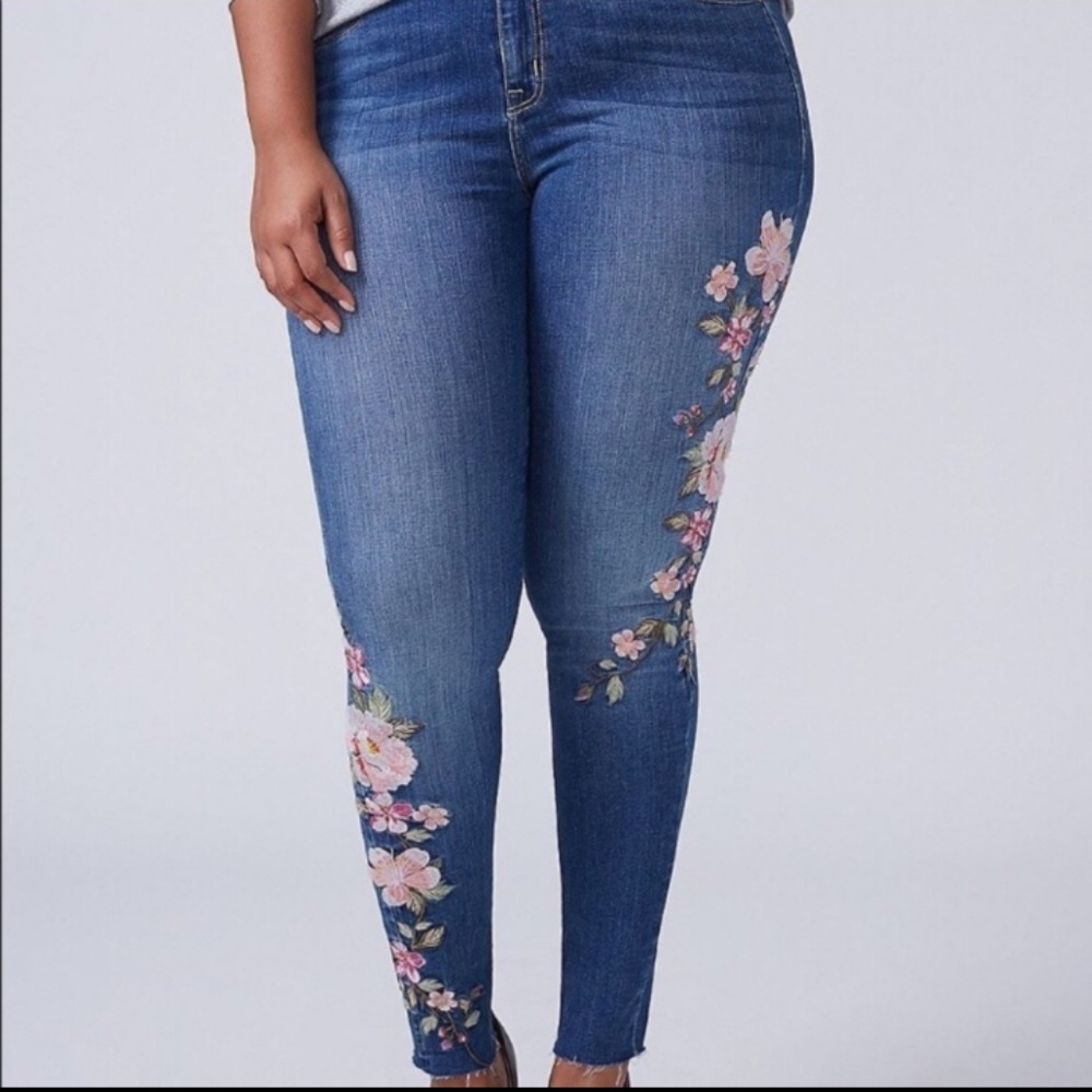 Lane Bryant Size 22 Floral Embroidered Skinny Jean